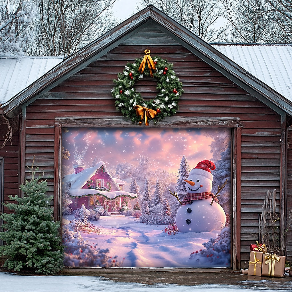 Snowman Christmas Garage Door Cover