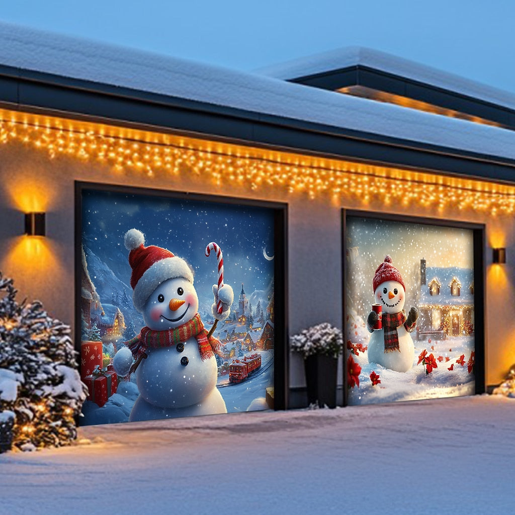 Snowman Christmas Garage Door Cover