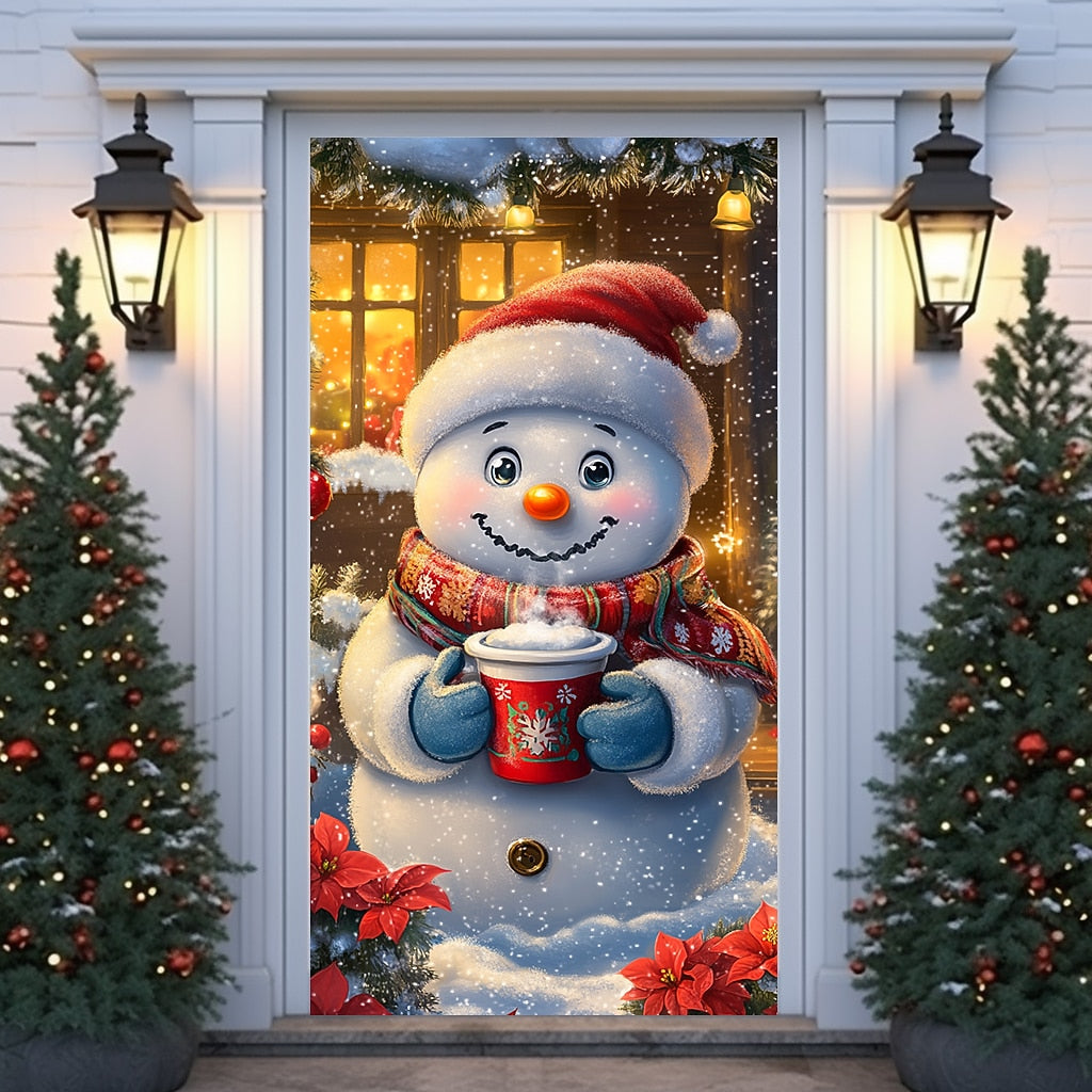 Snowman Hot Chocolate Christmas Door Cover