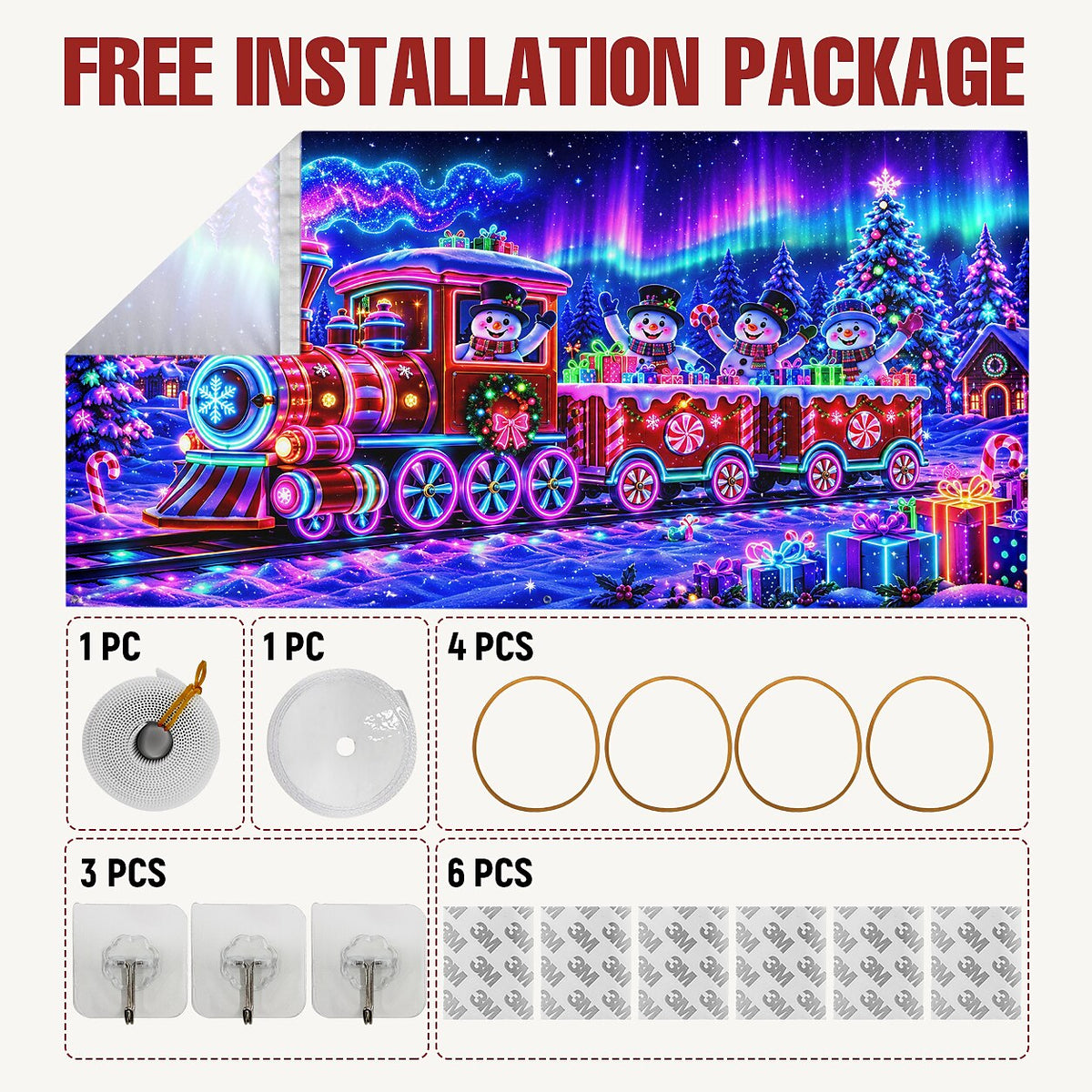 Blacklight Christmas Garage Cover UV Reactive Snowman & Christmas Train