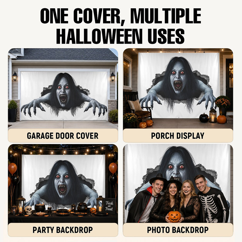 Halloween Creepy Ghost Woman Garage Door Cover