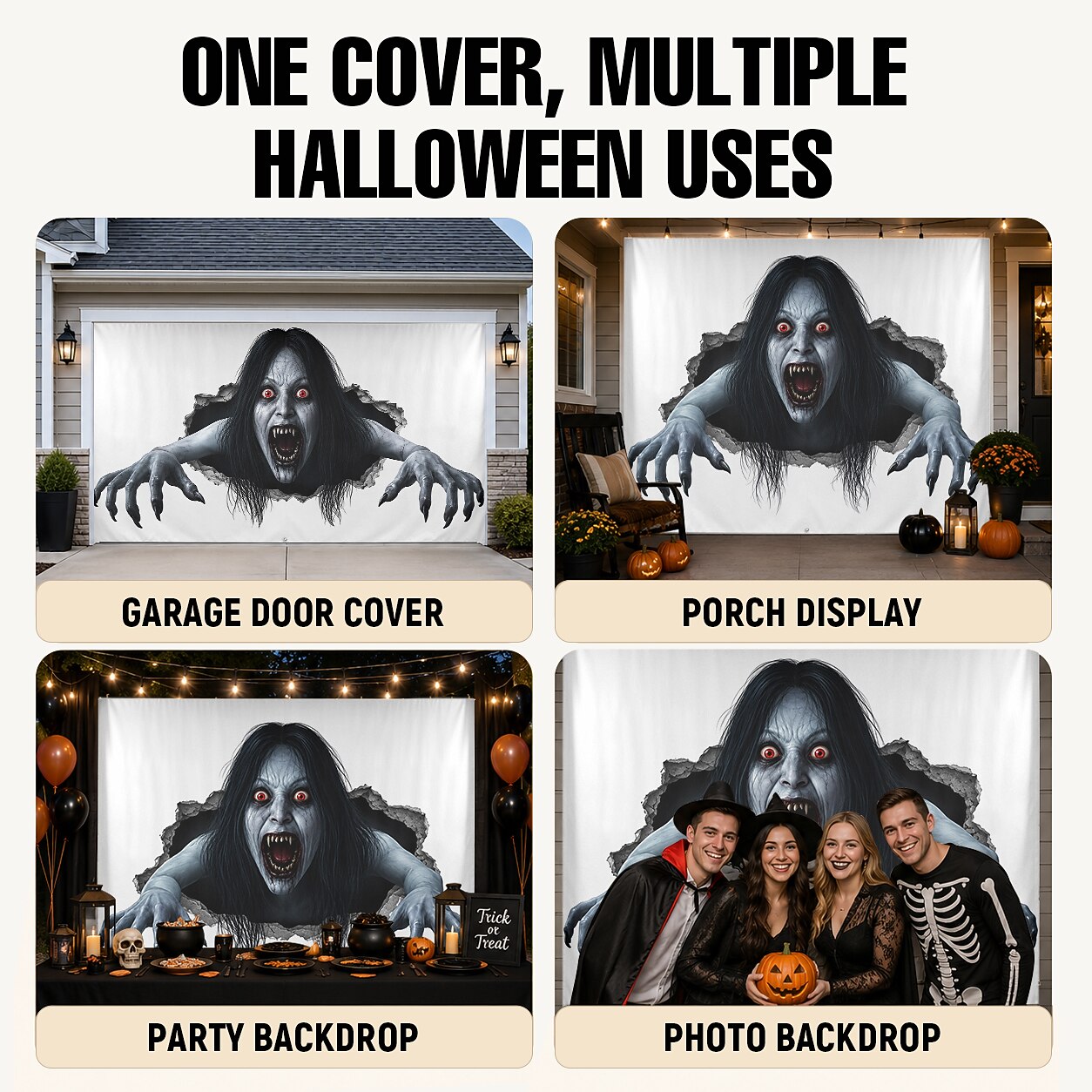 Halloween Creepy Ghost Woman Garage Door Cover