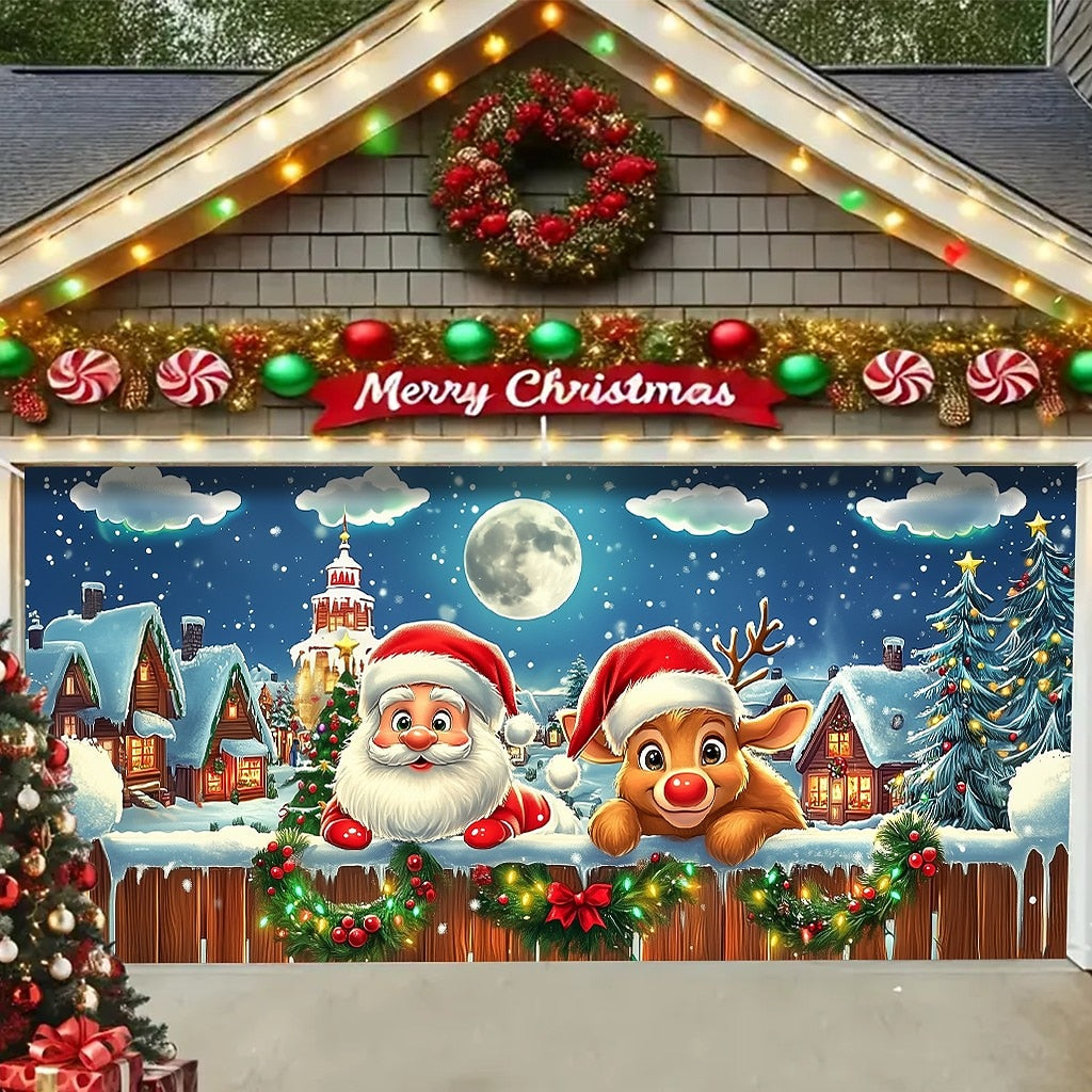 3D Santa & Reindeer Garage Door Cover
