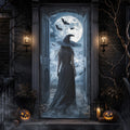 Illusion Door Banner Halloween Door Cover Witch Black Cat Full Moon