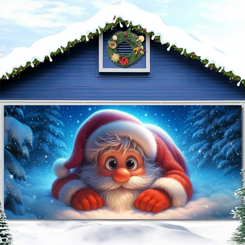 Snowy Santa Garage Door Cover