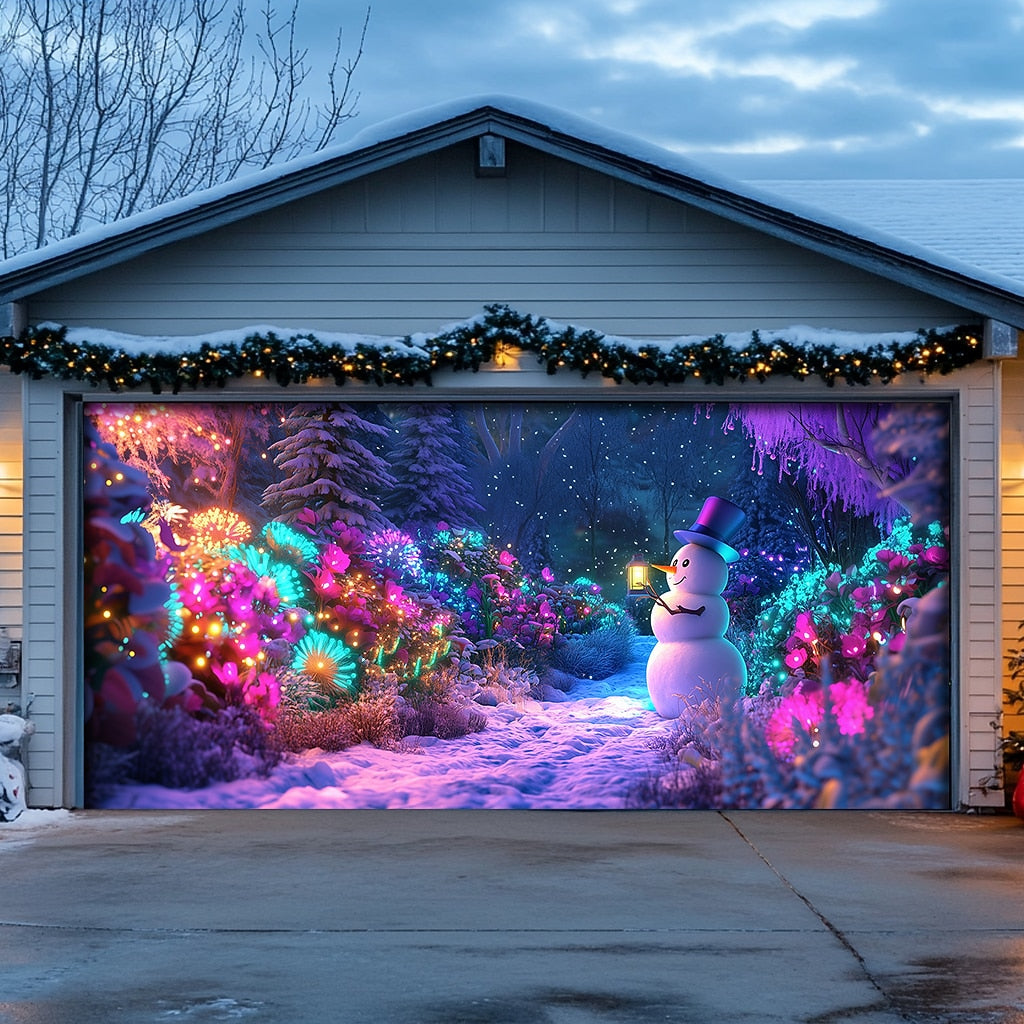 Snowman & Christmas Tree Garage Door Cover