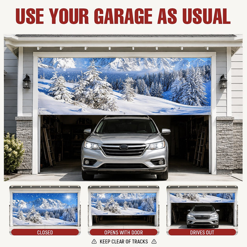 Christmas Garage Cover 3D Snowy Mountain & Forest