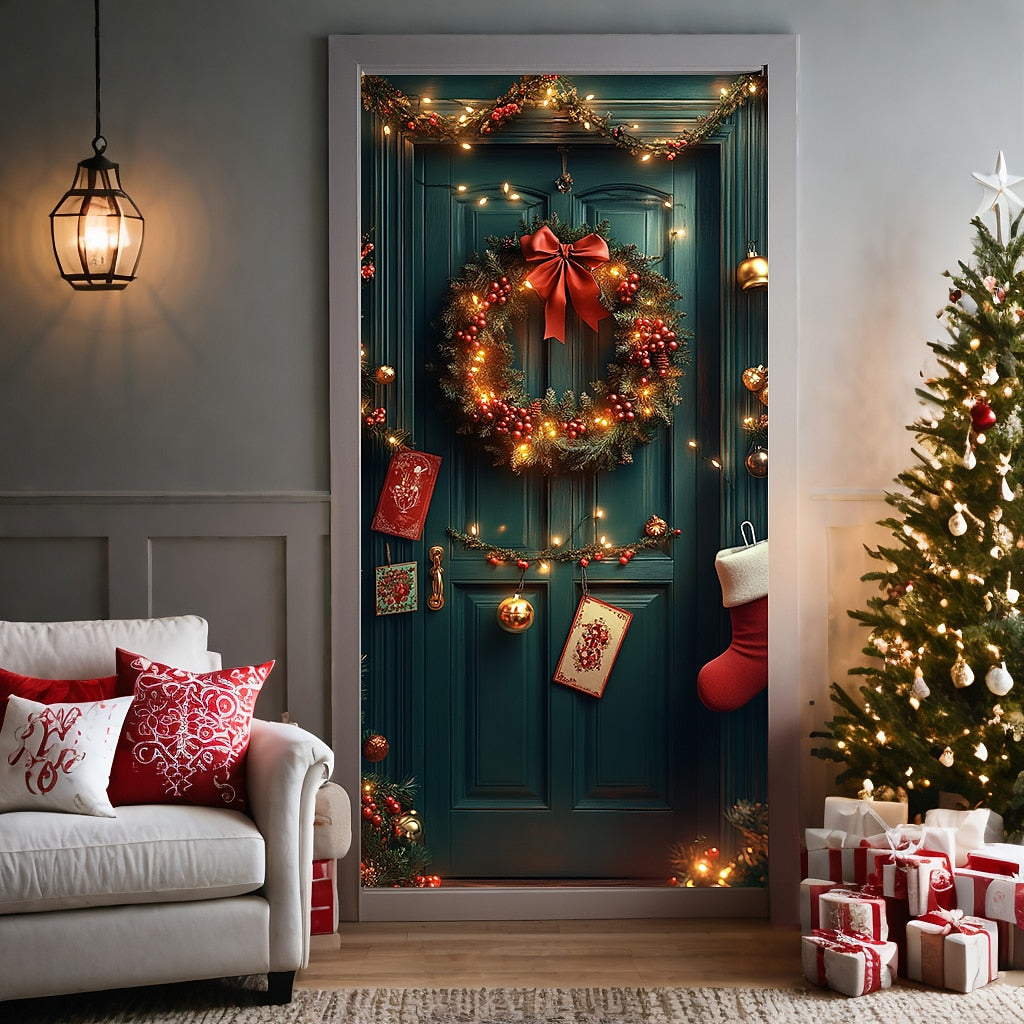 Festive Deer Christmas Door Cover