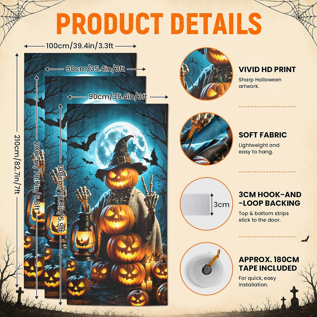 Pumpkin Witch Jack O Lantern Bats Door Banner Halloween Door Cover