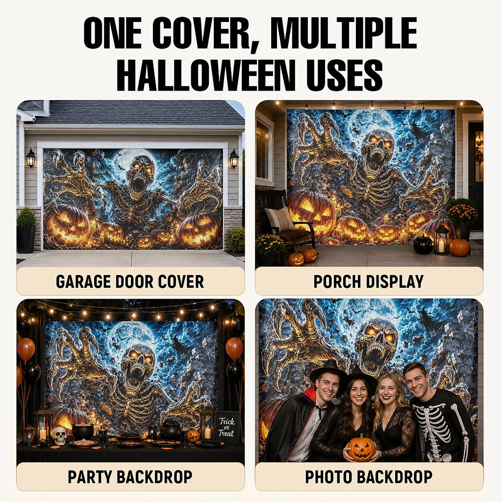 Halloween Flaming Skeleton Garage Door Cover