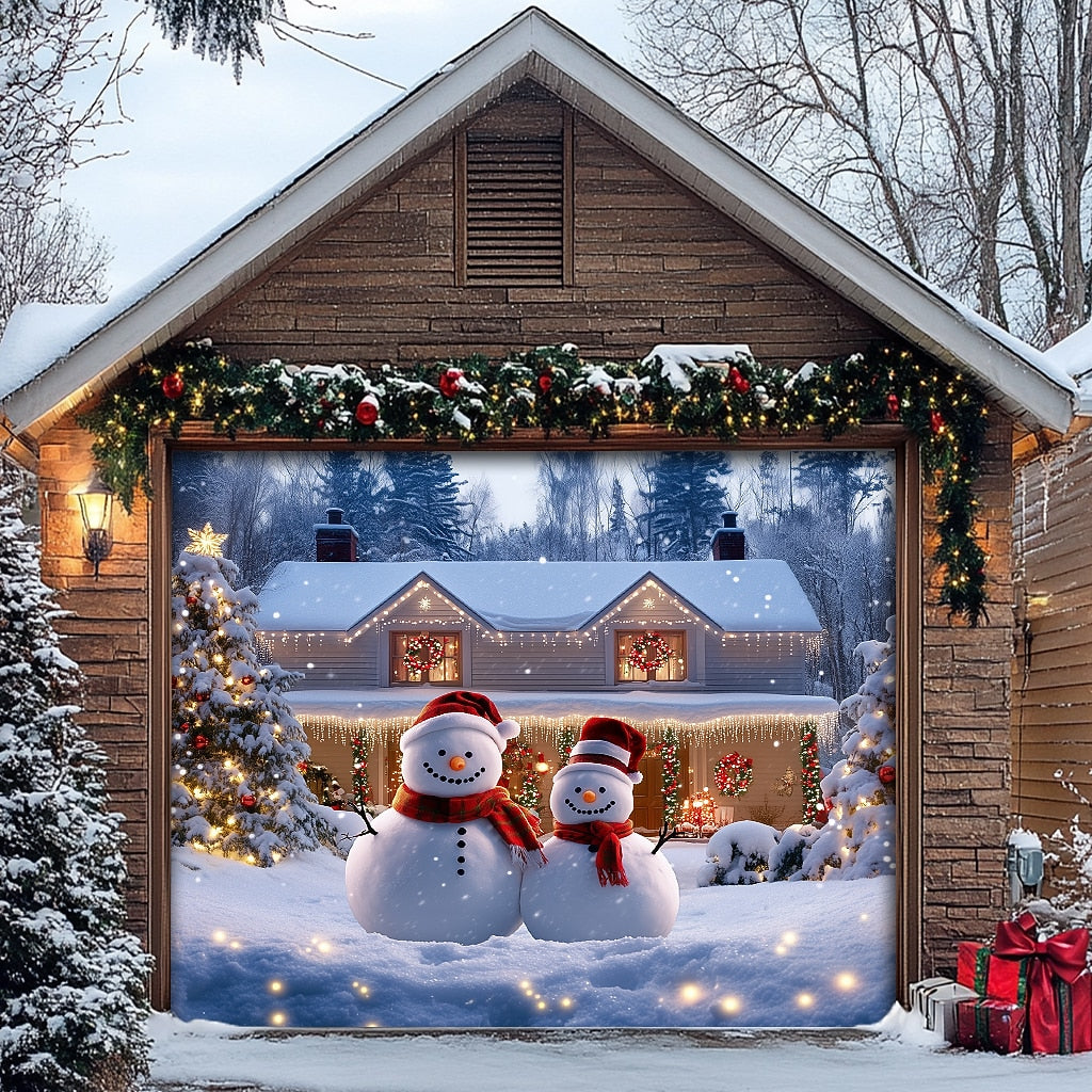 Snowman Christmas Garage Door Cover