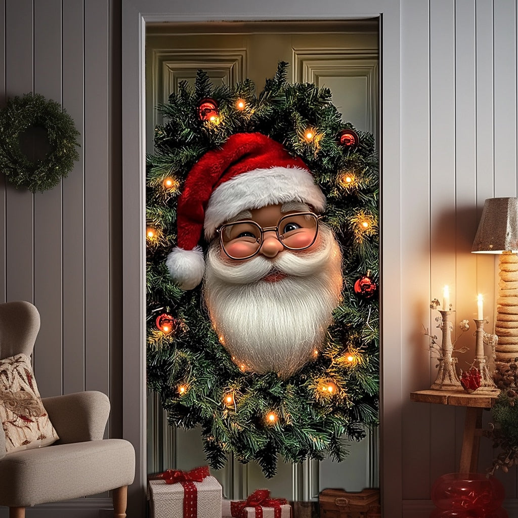 Santa Claus & Garland Christmas Door Cover