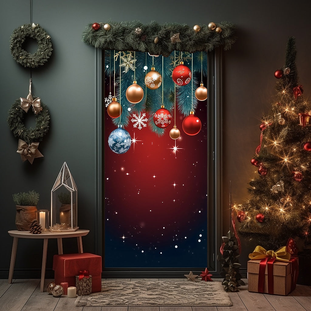 Festive Ornaments Christmas Door Cover