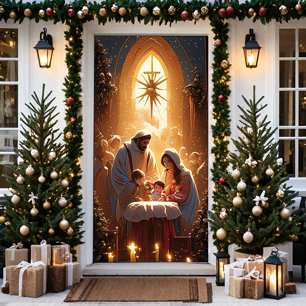 Nativity Scene Christmas Door Cover