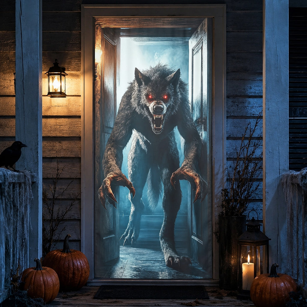 Werewolf Wolf Monster 3D Illusion Banner Halloween Door Cover