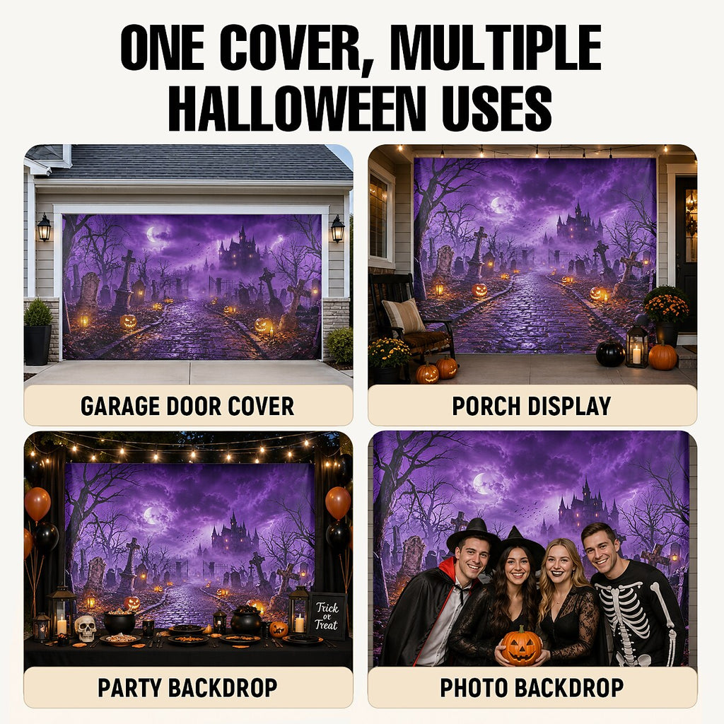 Halloween Haunted Graveyard Garage Door Cover
