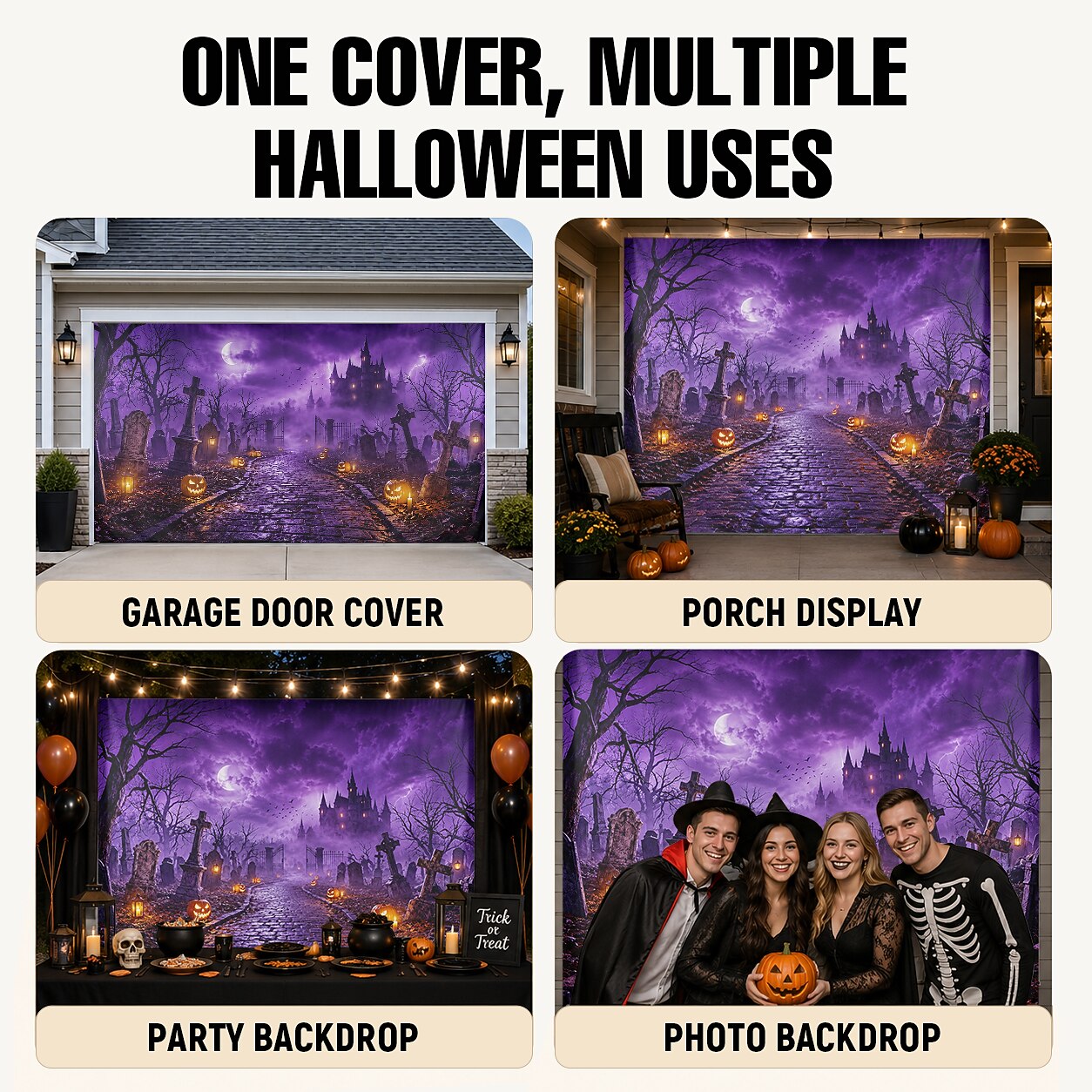 Halloween Haunted Graveyard Garage Door Cover
