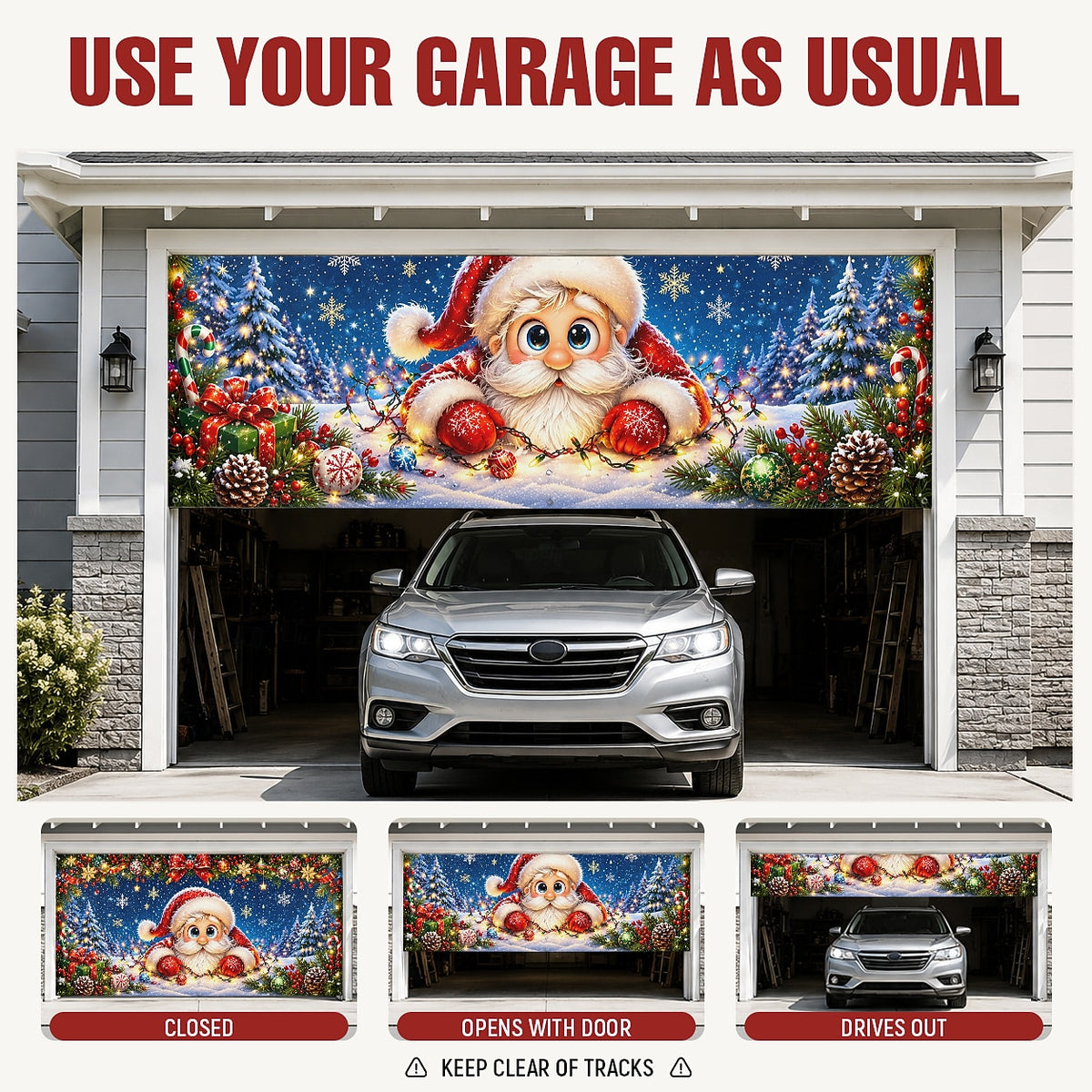 Cute Snowy Santa Garage Door Cover