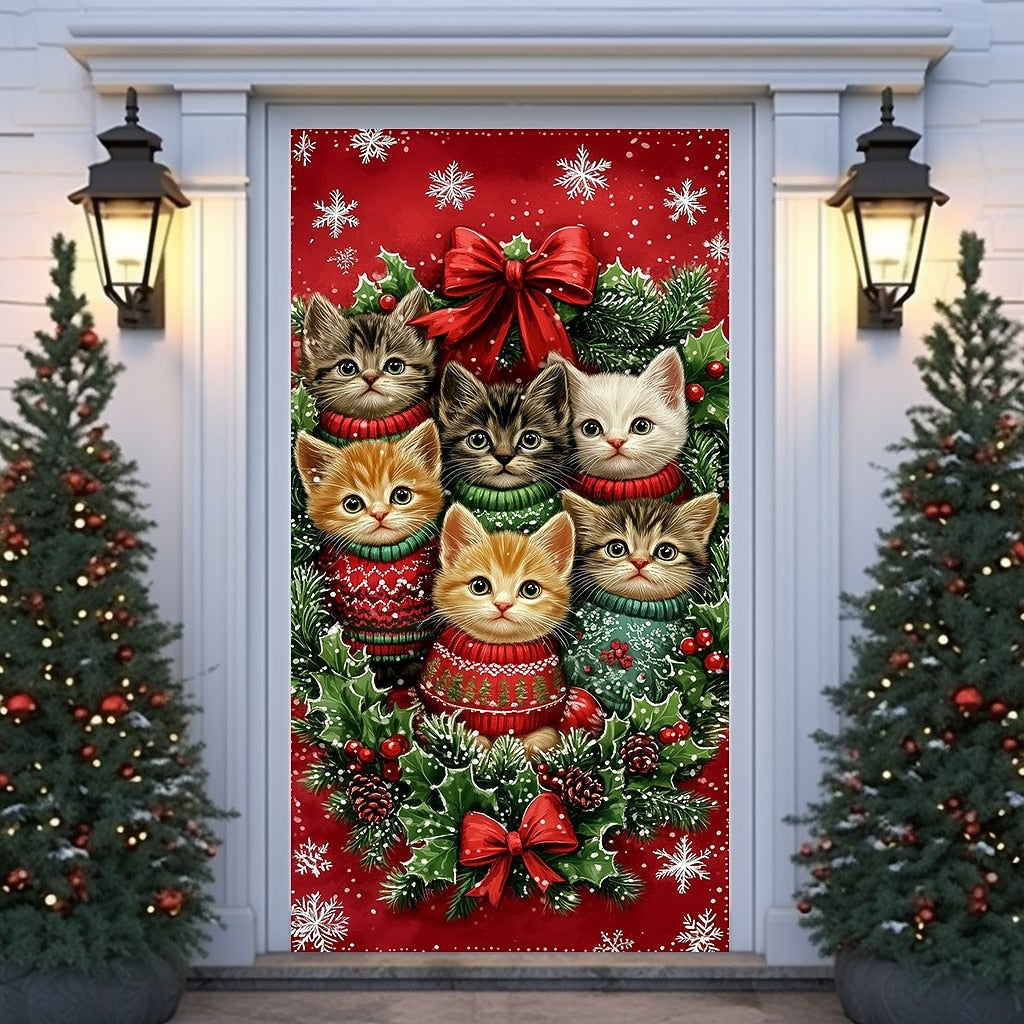 Cat in Christmas Sweater Christmas Door Cover