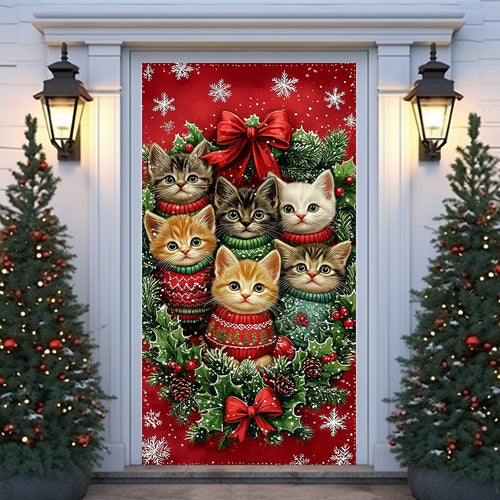 Cat in Christmas Sweater Christmas Door Cover