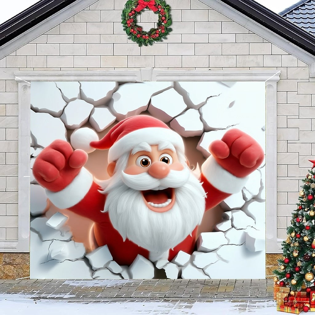 3D Santa Breakthrough Garage Door Cover