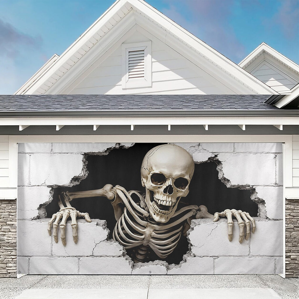 Halloween Skeleton Brick Wall Garage Door Cover