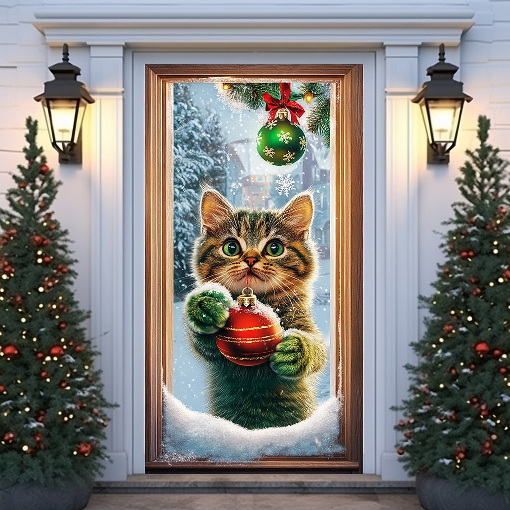 Festive Dog Christmas Door Cover