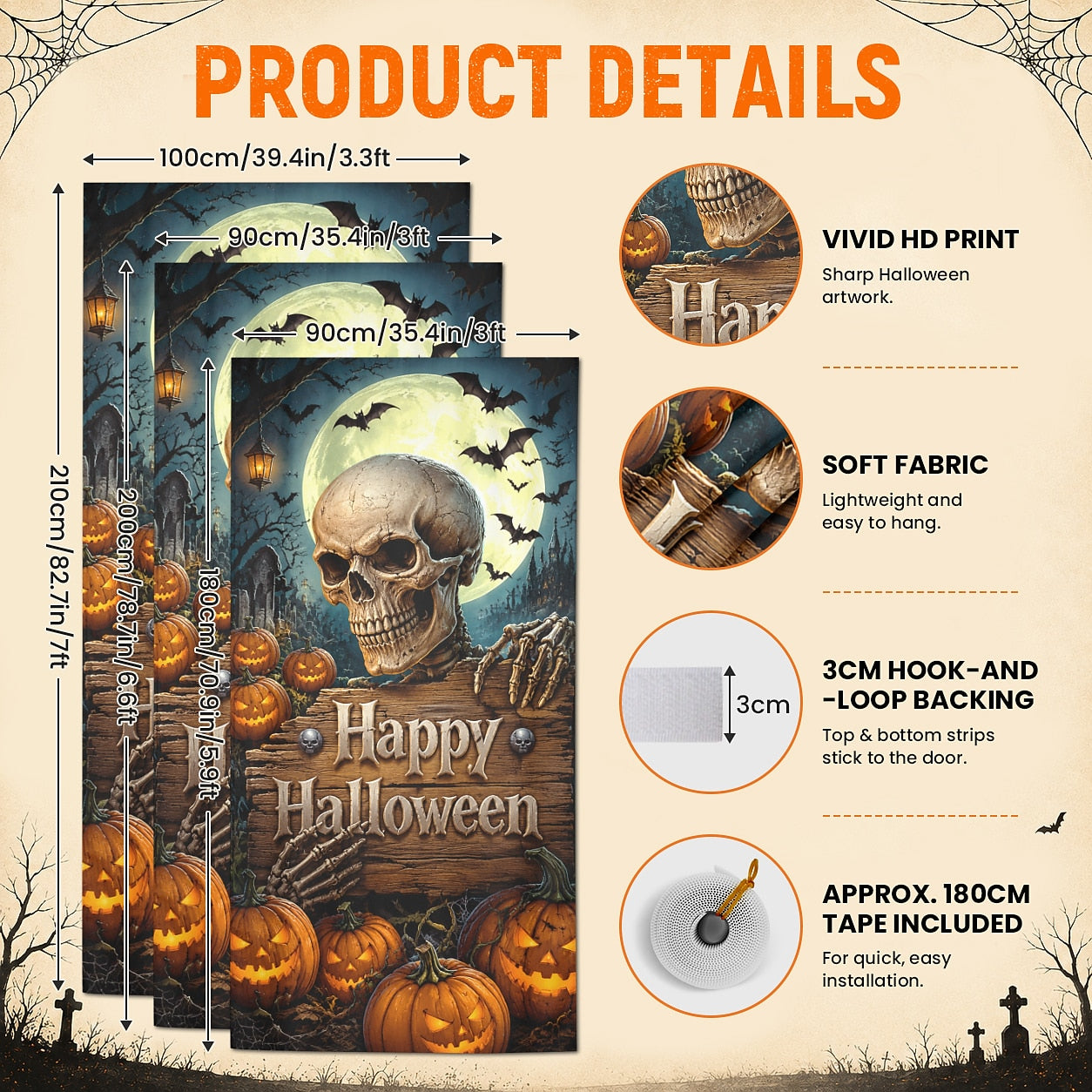 Reaper 3D Illusion Door Banner Halloween Door Cover Skull Moon Bat
