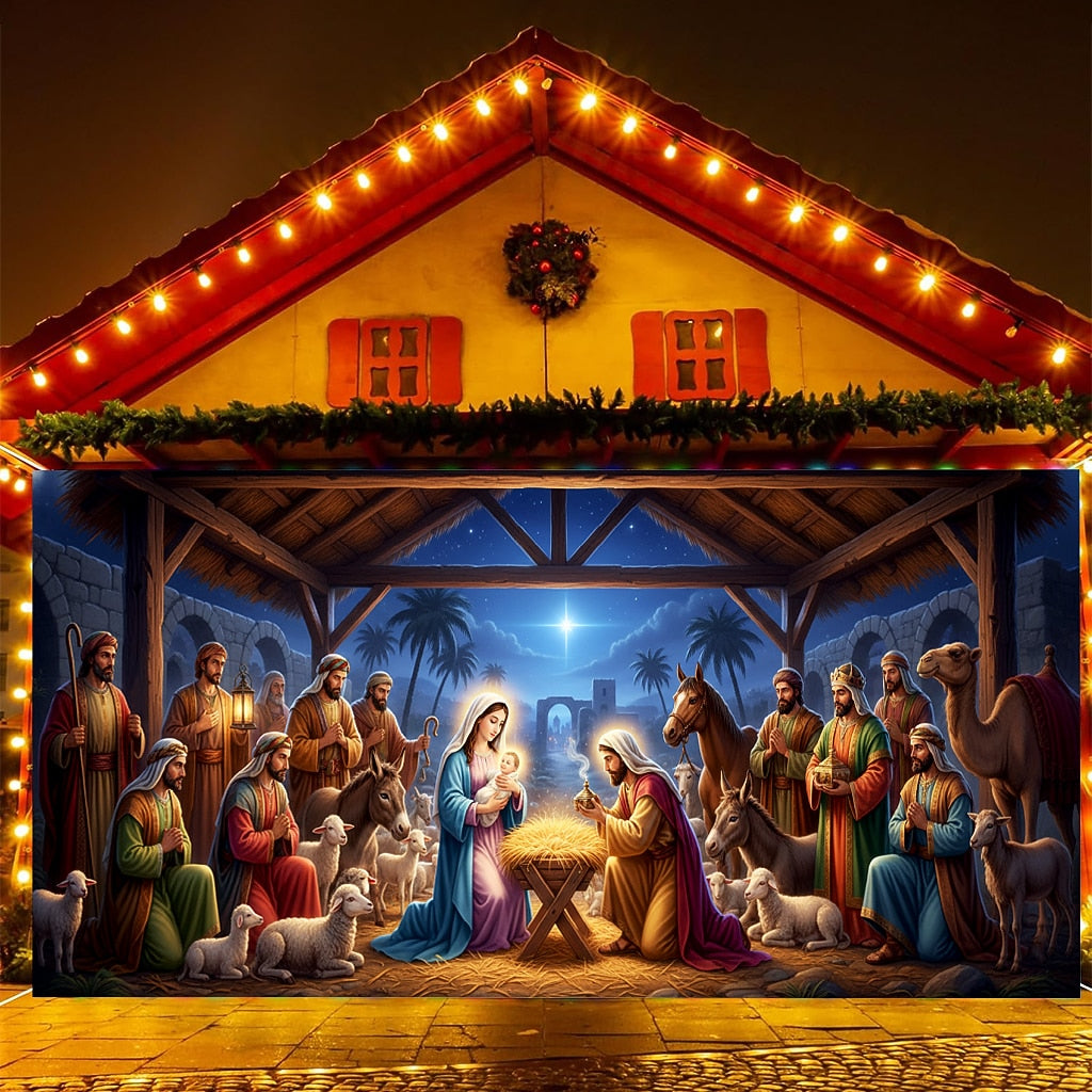 Nativity Christmas Garage Door Cover