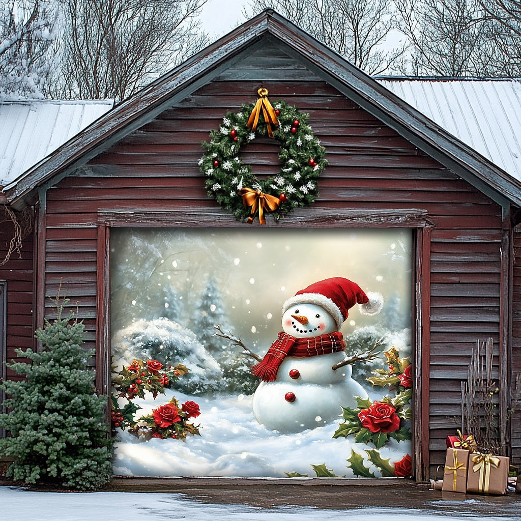 Snowman Christmas Garage Door Cover