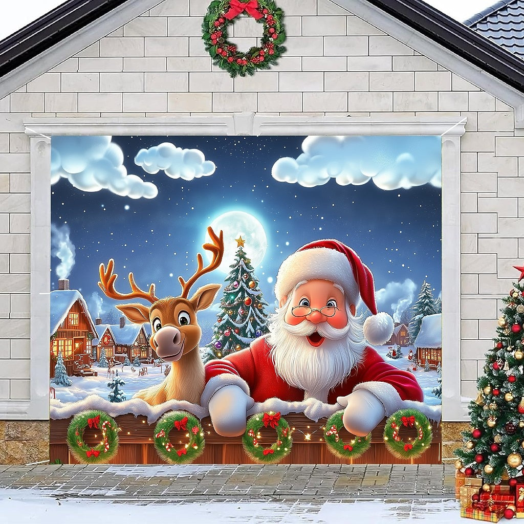 3D Santa & Reindeer Garage Door Cover