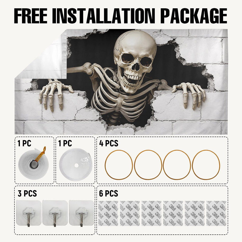 Halloween Skeleton Brick Wall Garage Door Cover