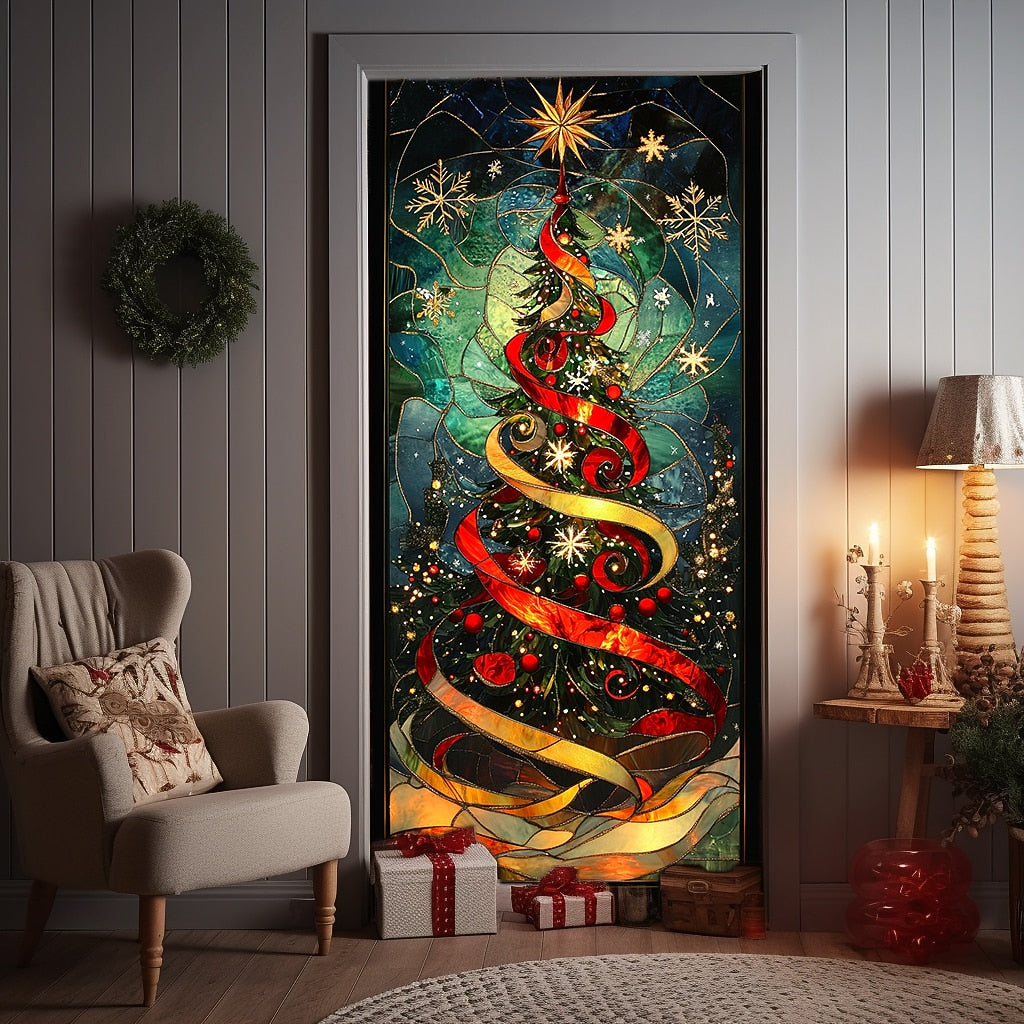 Stained Glass Christmas Tree Christmas Door Cover