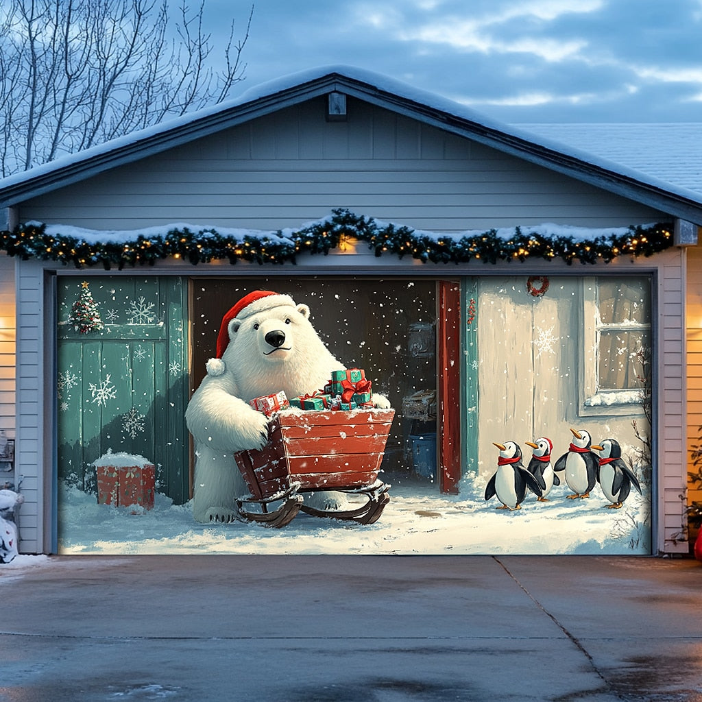Polar Bear Christmas Garage Door Cover