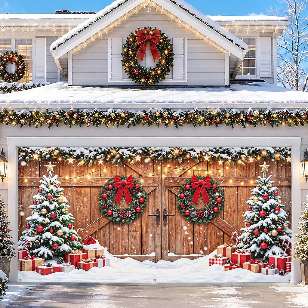 Christmas Garage Cover 3D Christmas Ornaments & Snow