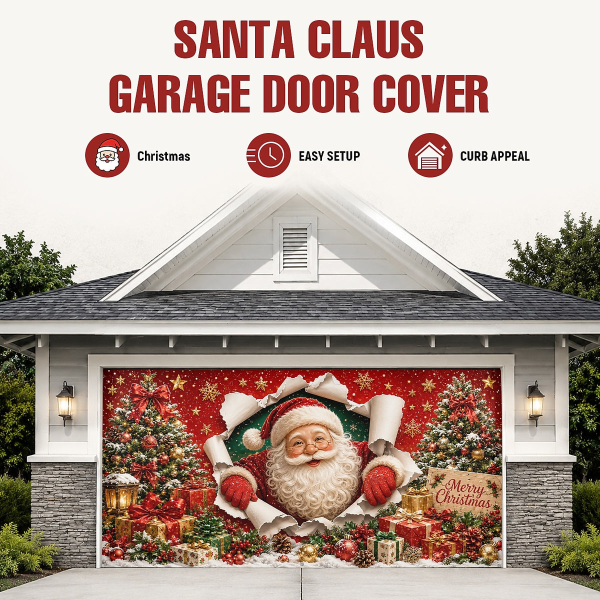 Santa with Gifts Garage Door Cover