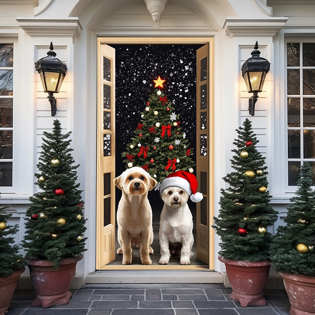 Festive Dog Christmas Door Cover