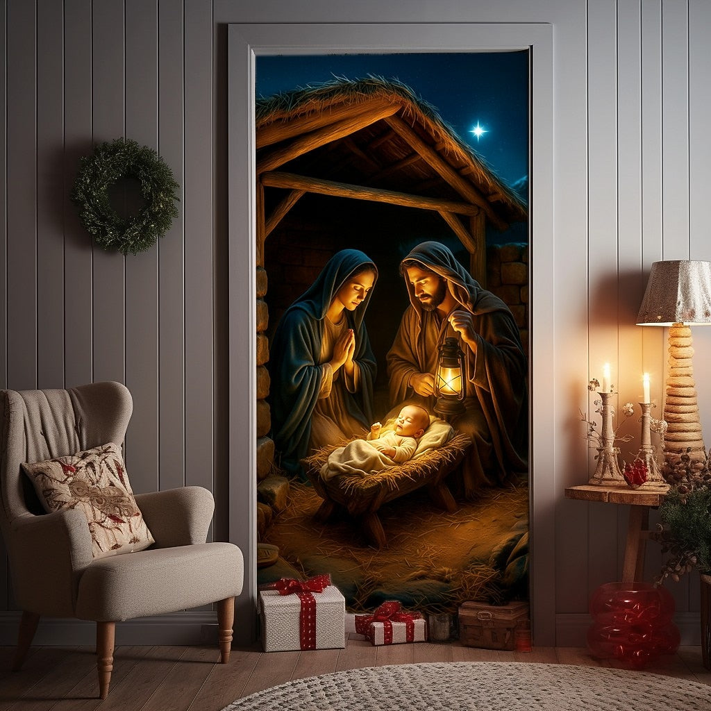 Nativity Scene with Baby Christmas Door Cover