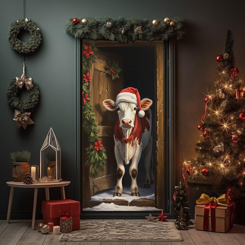 Festive Cow Christmas Door Cover