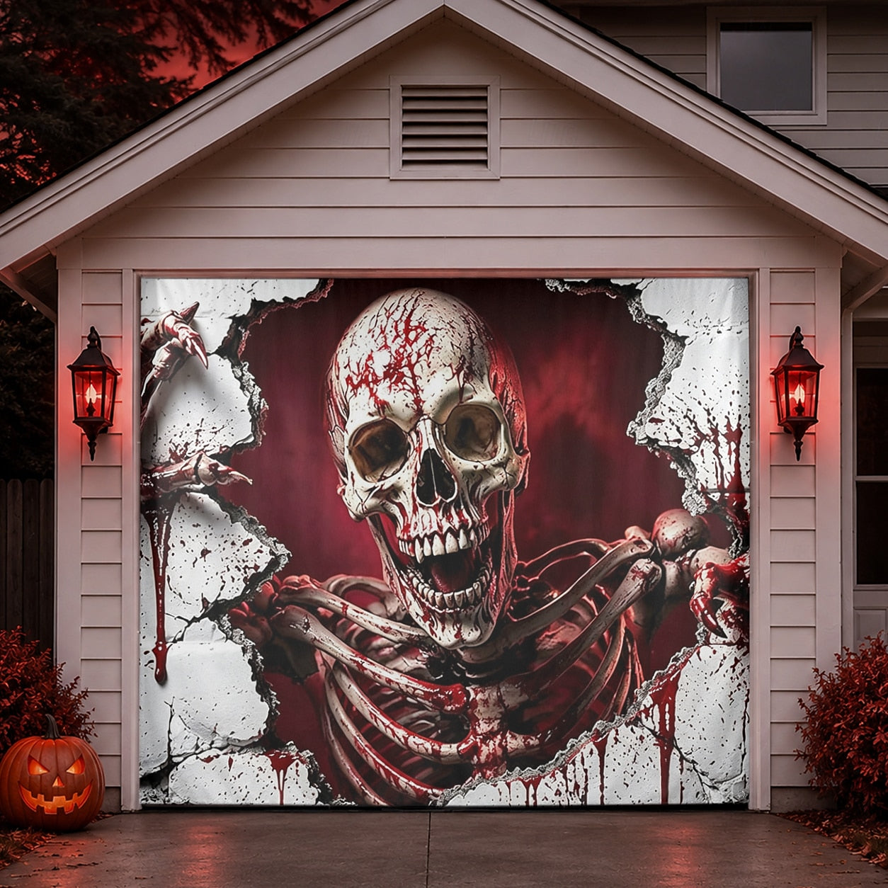 3D Illusion Skeleton | Halloween Garage Door Banner Cover
