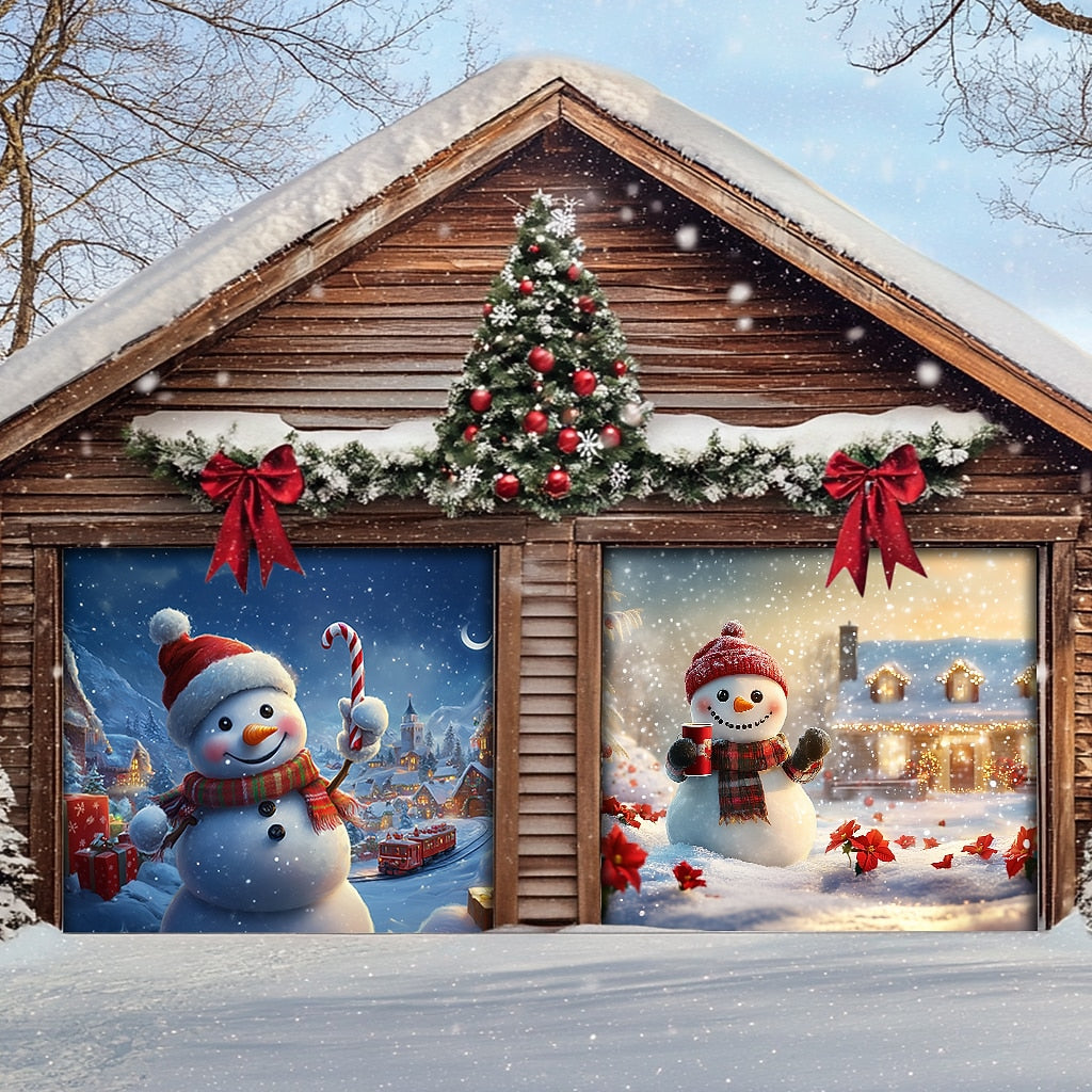Snowman Christmas Garage Door Cover