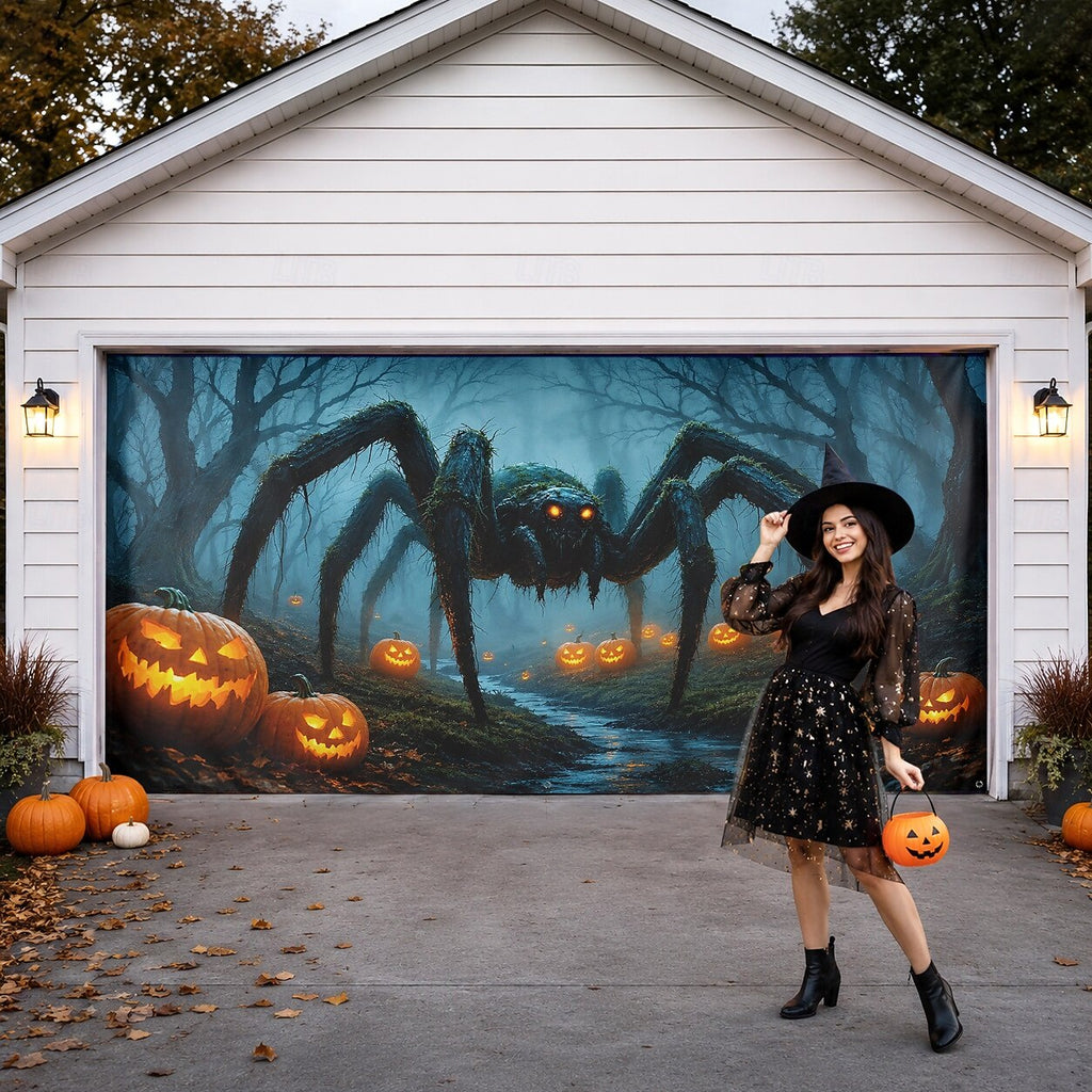 Halloween Garage Door Banner Giant Spider Pumpkin Place