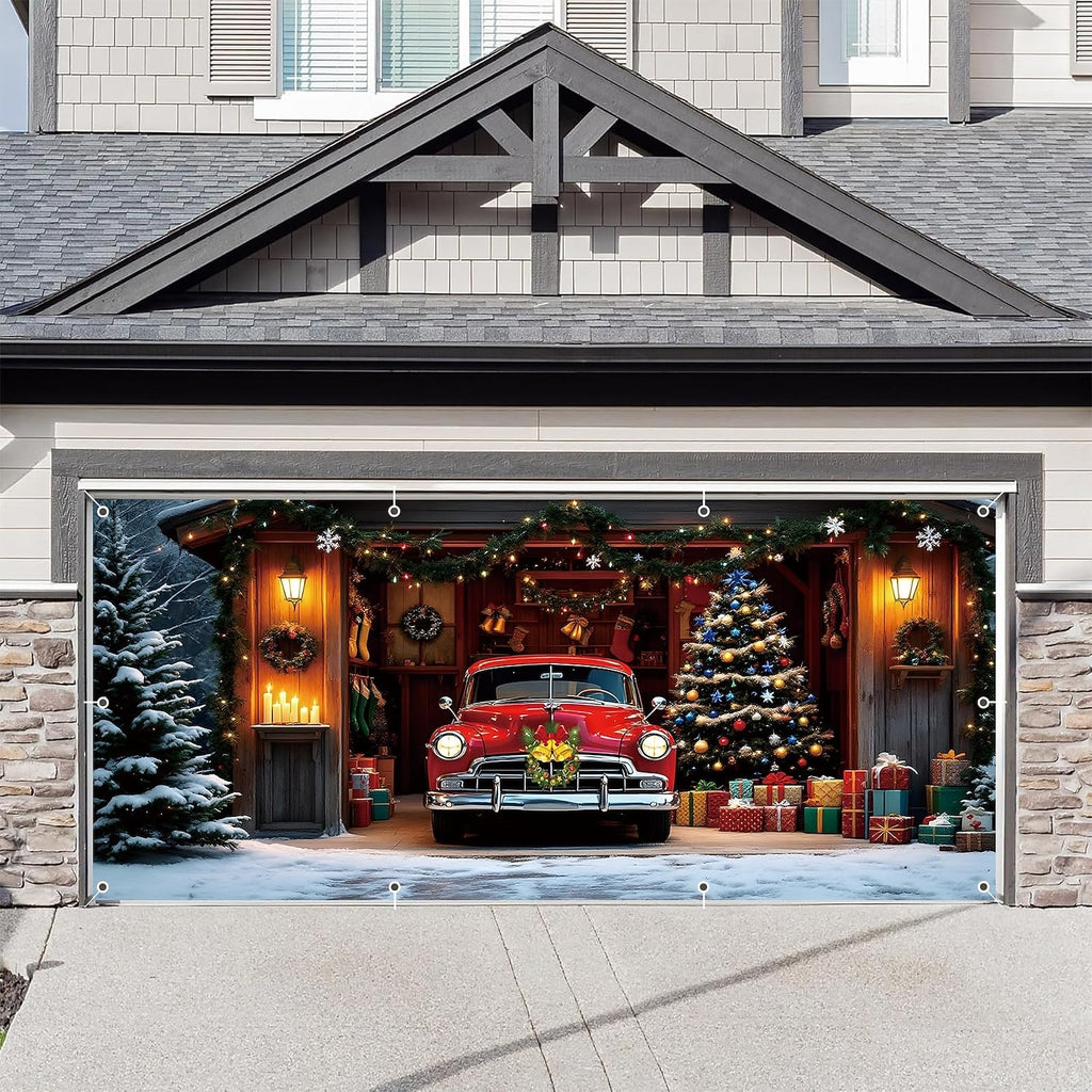 Santa Christmas House Garage Door Cover