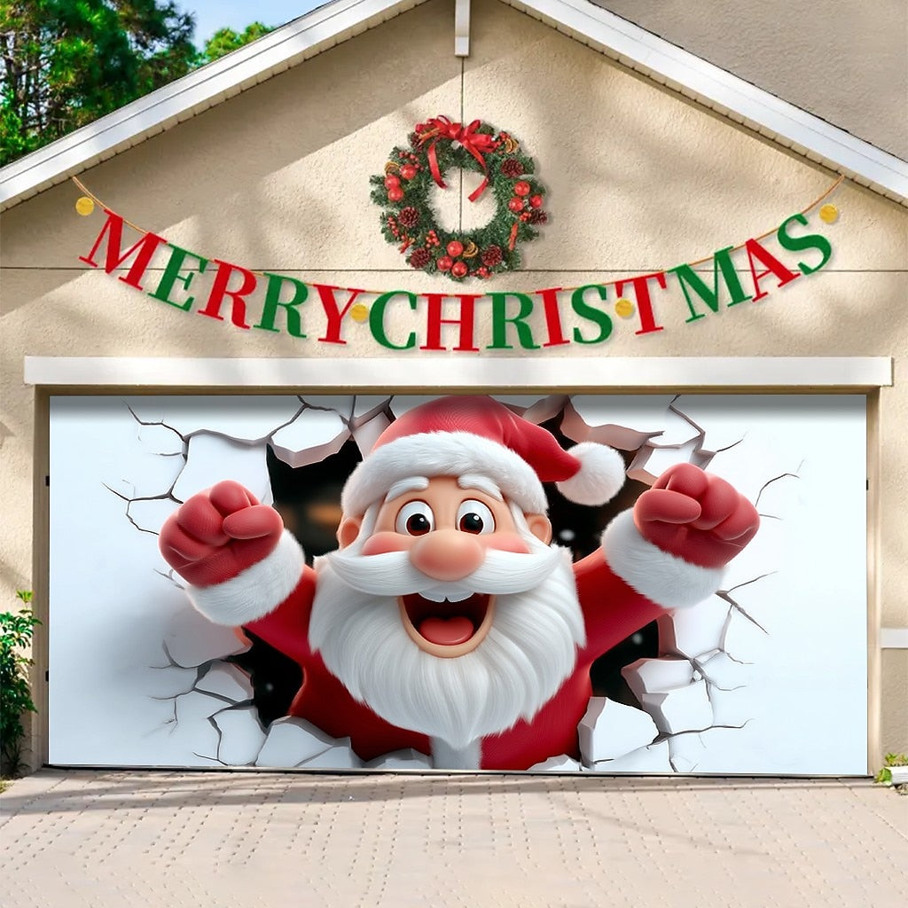 3D Santa Breakthrough Garage Door Cover