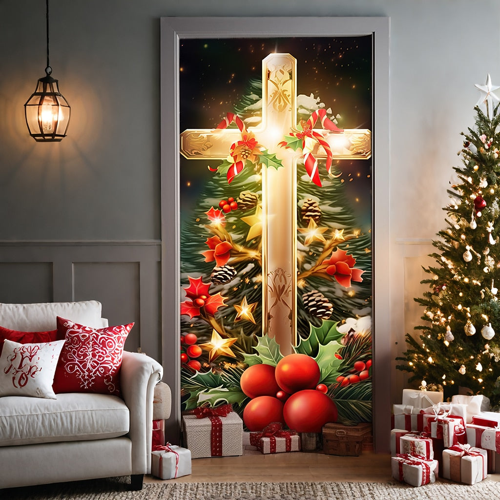Cross Nativity Scene Christmas Door Cover