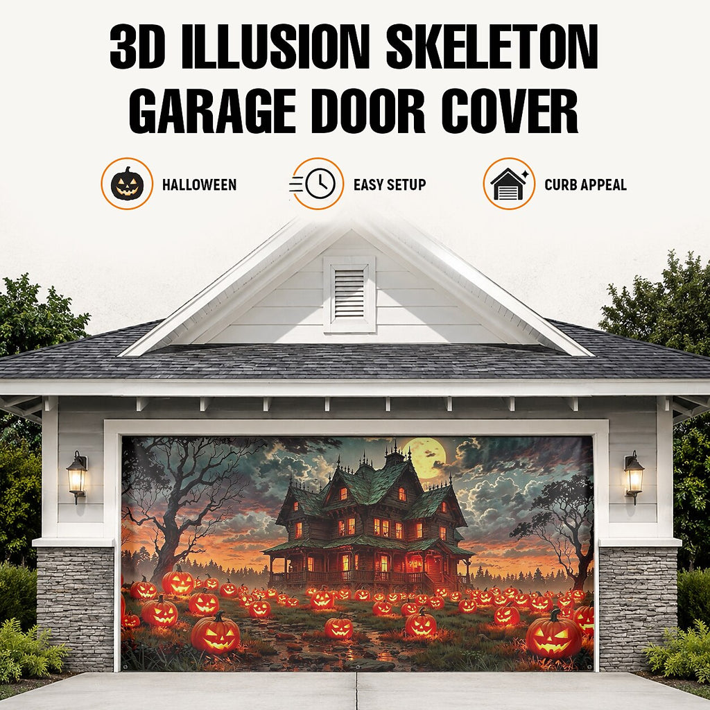 Halloween Haunted House Pumpkin Garage Door Cover