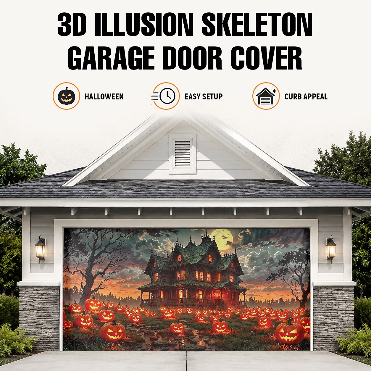 Halloween Haunted House Pumpkin Garage Door Cover