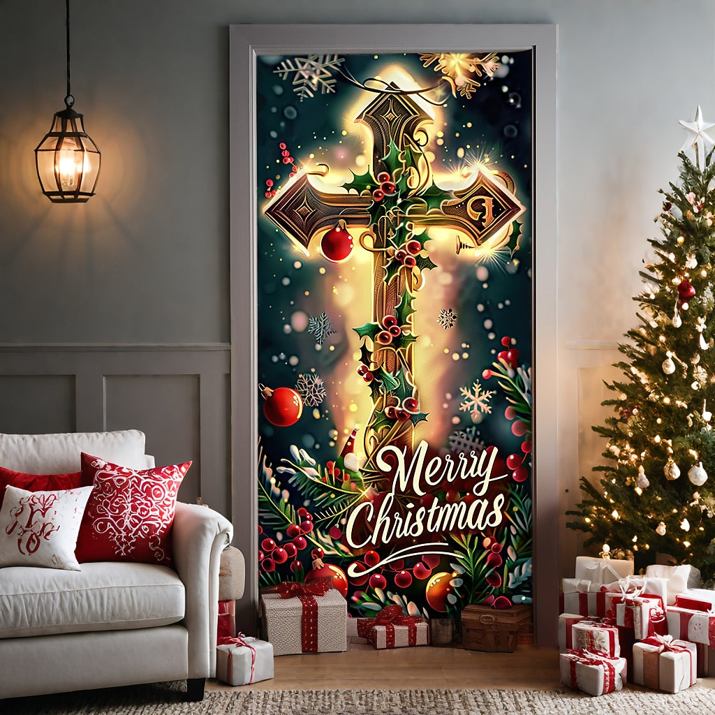Cross Nativity Scene Christmas Door Cover