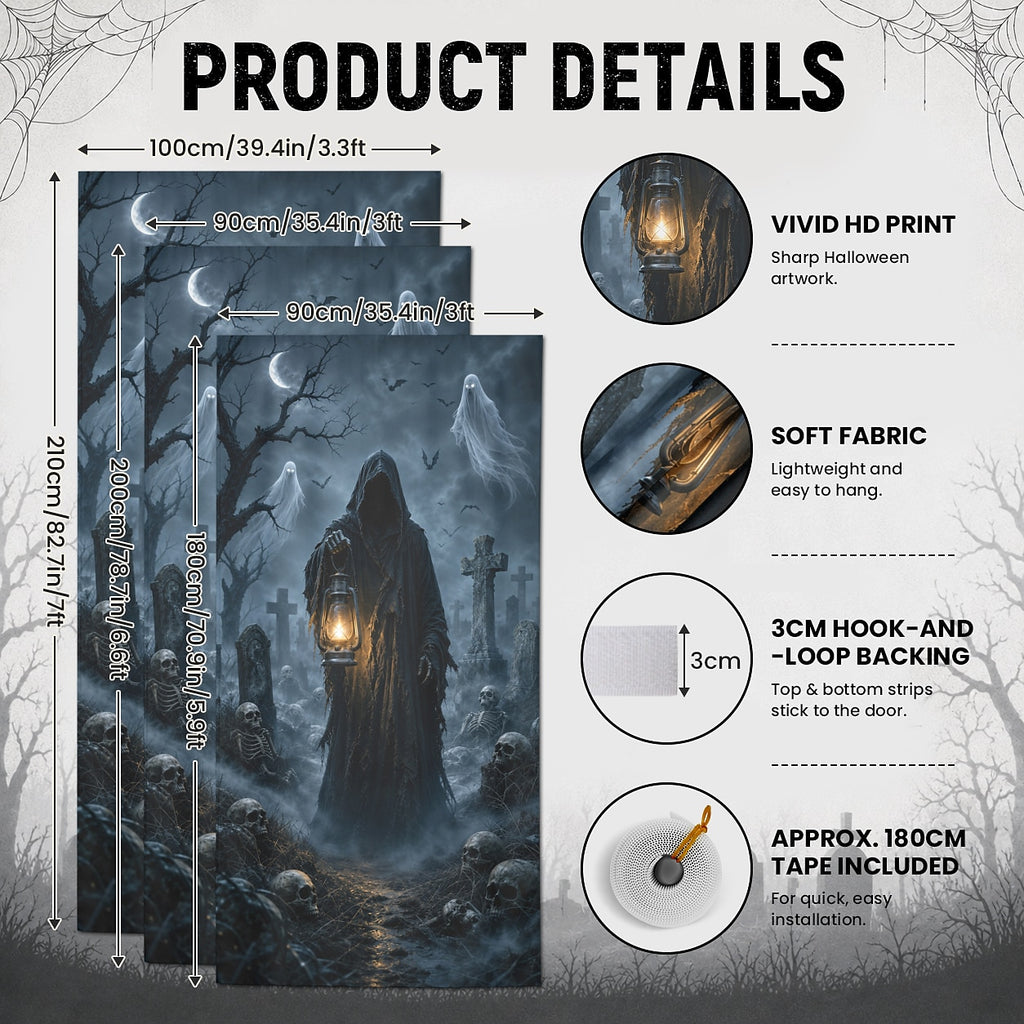 Grim Reaper Lantern Graveyard Ghost Door Banner Halloween Door Cover