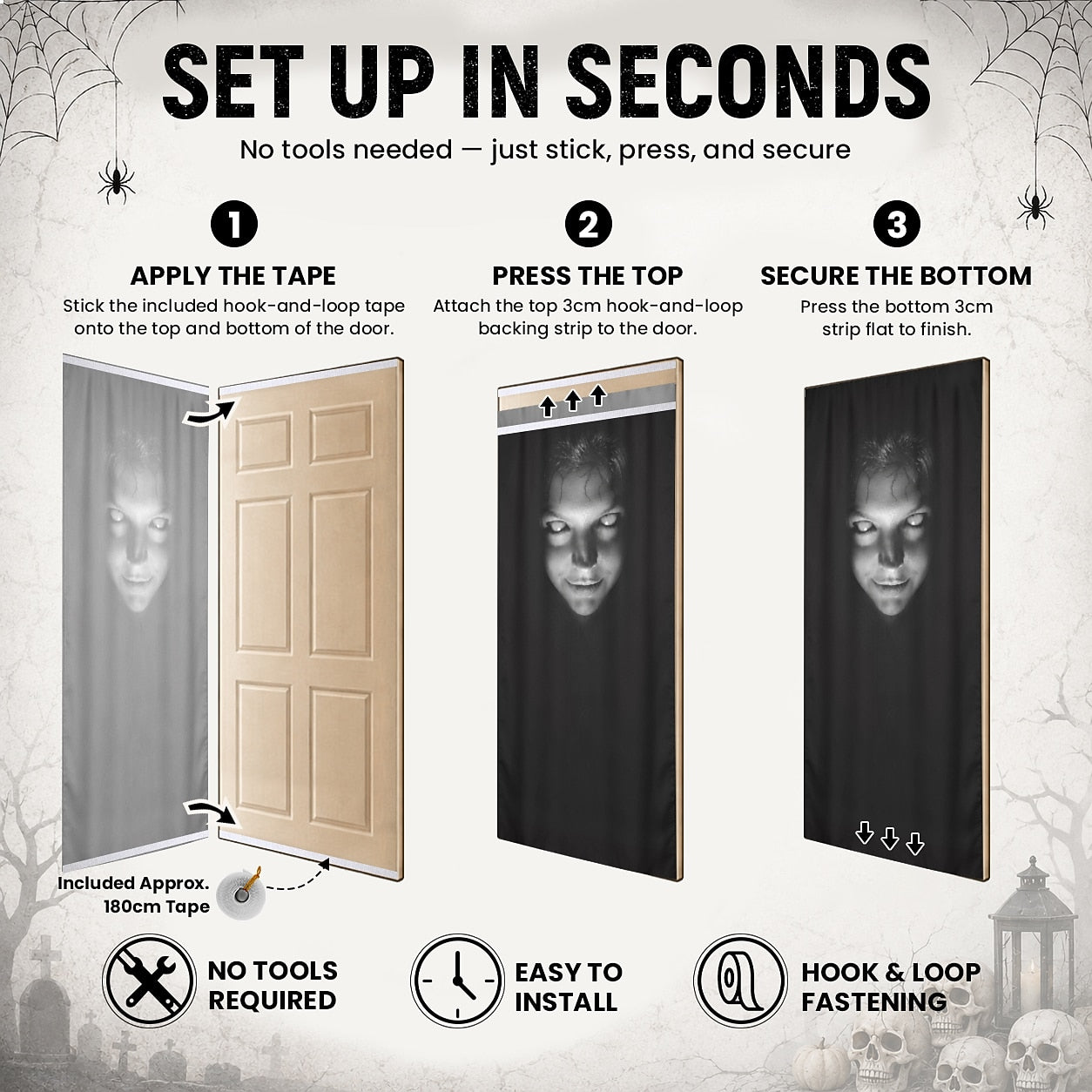 Floating Ghost Face Black White Door Banner Halloween Door Cover Gothic